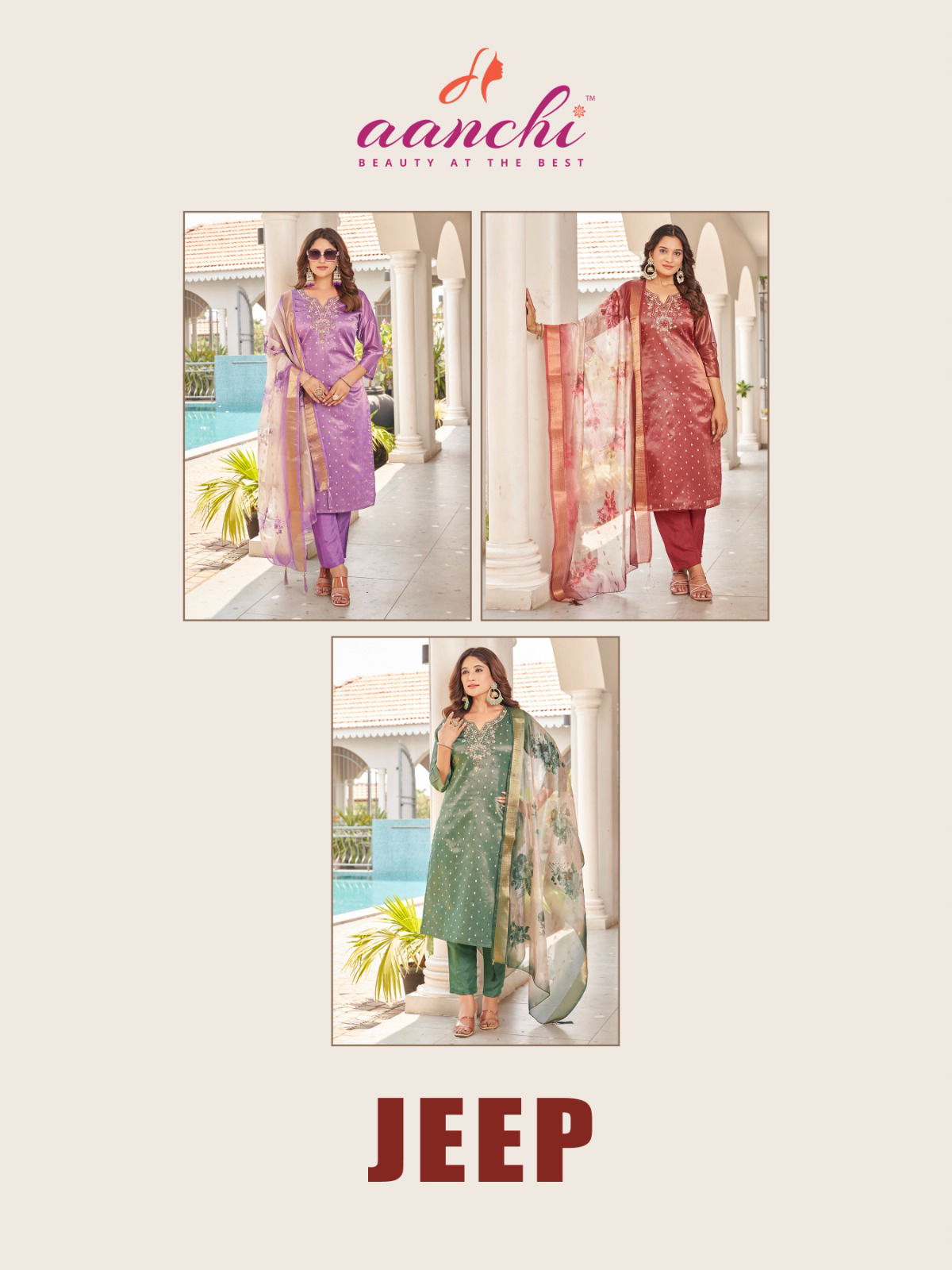 Jeep By Aanchi Shimmer Jacquard Online Kurti With Bottom Dupatta Wholesale